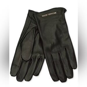 Michael Kors Black Leather Gloves with Gold Logo